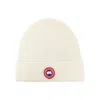 Canada Goose Ribbed Wool Beanie With Contrasting Logo Patch In White