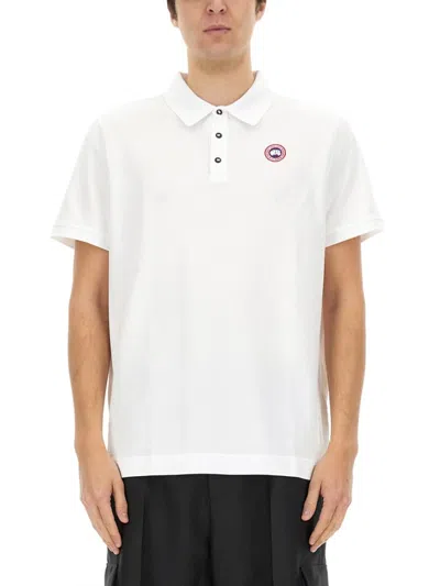 Canada Goose White Polo With Buttoned Placket And Logo Detail In Brown