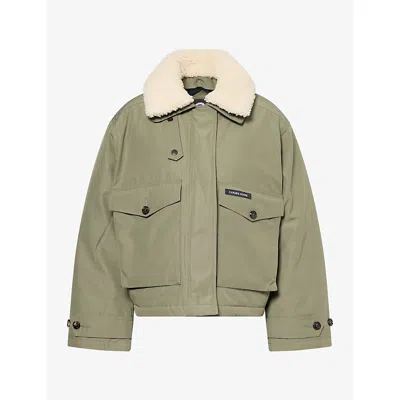 Canada Goose Womens  Scout Shearling-collar Woven Down Jacket In Green