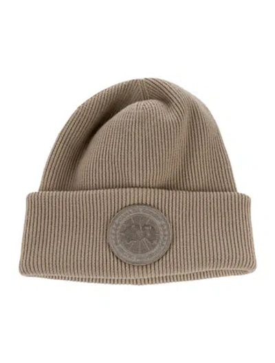 Pre-owned Canada Goose Wool Beanie With Embroidered Patch In Neutral