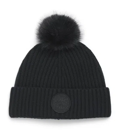 Canada Goose Wool-cashmere Pom-pom Toque Beanie In Black