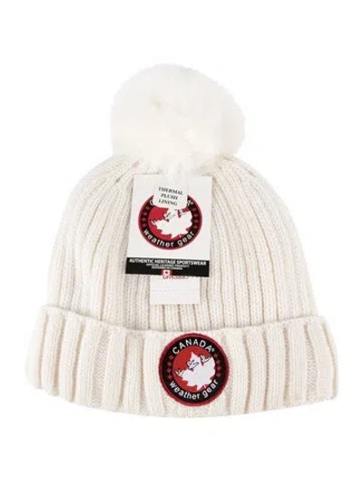 Pre-owned Canada Weather Gear White Pattern Printed With Fur Pom Pom Beanie
