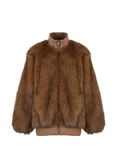Canadian Argyle Faux-fur Ribbed-trim Jacket In Brown