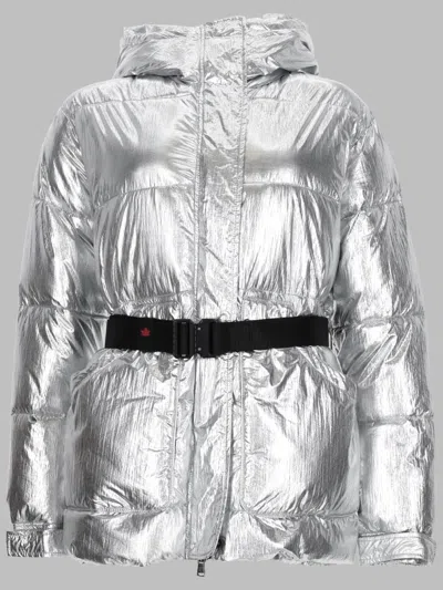 Canadian Classics Shiny Metallic Silver Puffer Jacket With Adjustable Waist In White