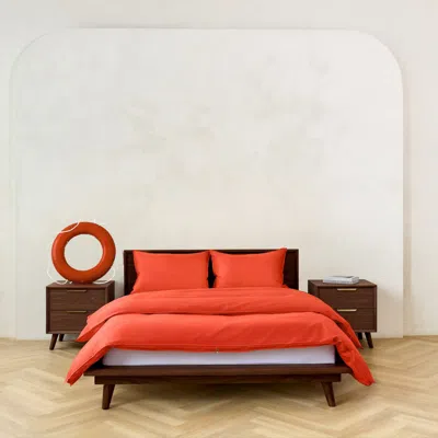 Canadian Down & Feather Company Red Duvet Cover Set With Three Sided Zipper, Full / Double - Persimmon In Orange
