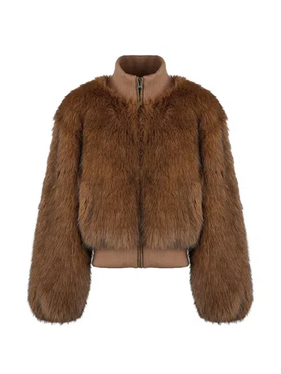 Canadian Faux-fur Ribbed-trim Coat In Brown
