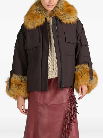 Canadian Yoho Faux-fur Trim Multi-pocket Jacket In Brown