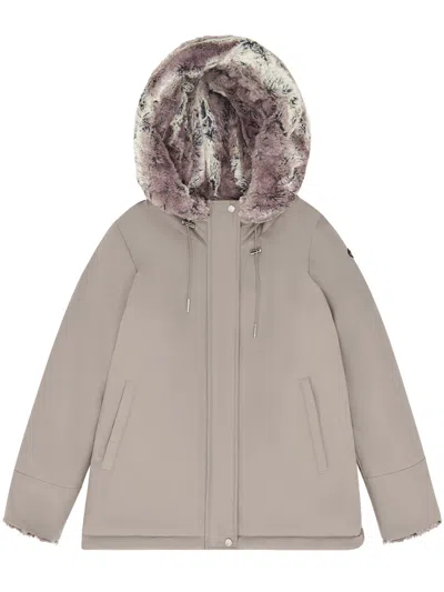 Canadiens Audry 6.0 Faux-fur Trim Short Coat In Neutral
