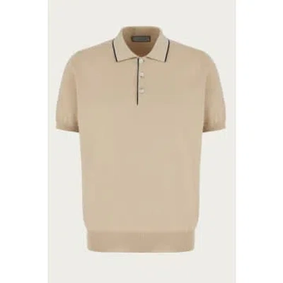 Canali - Beige And Navy Knitted Shaved Cotton Polo Shirt C0997-mk01148-708 In Neturals