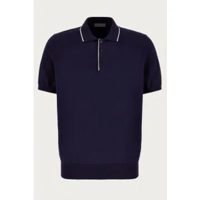 Canali - Navy & White Knitted Shaved Cotton Polo Shirt C0997-mk01148-300 In Blue