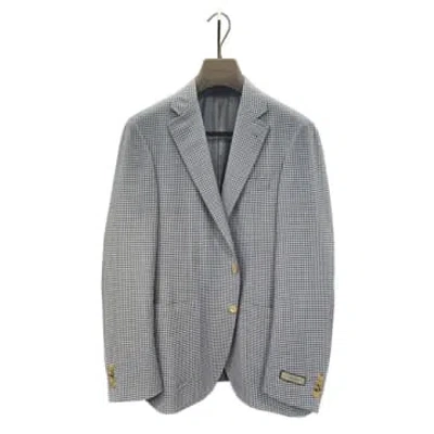 Canali - Sky Blue Houndstooth Linen And Wool Kei 2 Button Jacket 13275-cf05070.401
