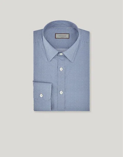 Canali Air Force Blue Printed Cotton And Lyocell Casual Shirt