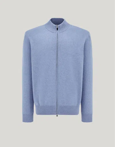 Canali Air Force Blue Wool And Cashmere Full-zippered Cardigan In Purple
