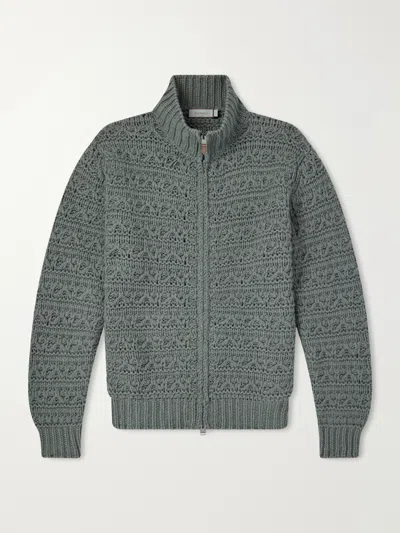 Canali Sage Green Alpaca Macro-structure Regular-fit Cardigan