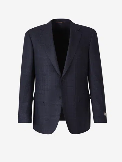 Canali Checked Wool Blazer In Prince Of Wales Motif