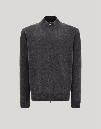 Canali Anthracite Wool And Cashmere Full-zippered Cardigan In Gray