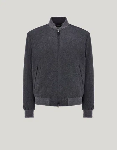 Canali Anthracite Wool Bomber Jacket In Blue