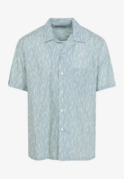 Canali Aqua Print Short-sleeved Shirt In Blue