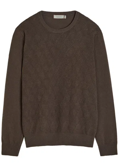 Canali Argyle-jacquard Wool And Cashmere-blend Jumper In Brown