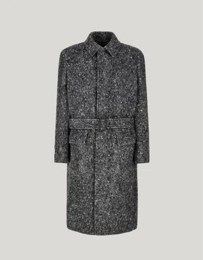 Canali Baby Alpaca And Wool Blend Coat With Leather Details In Gray