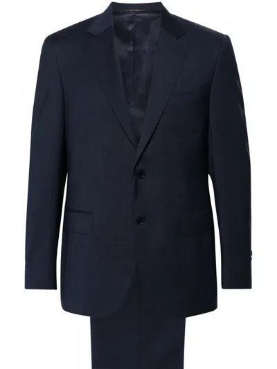 Canali Basket Weave-print Wool Suit In Blue