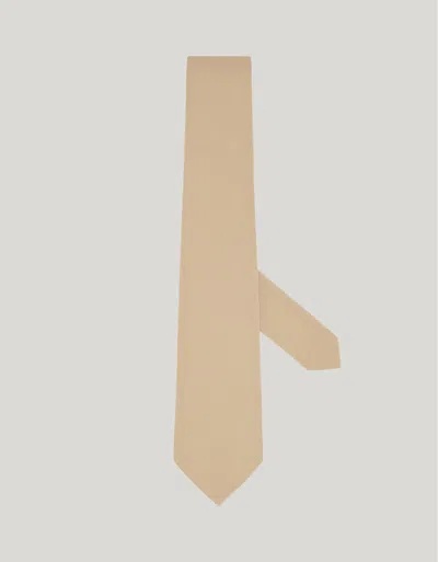 Canali Beige And Brown Silk Genuine Double Stitch Tie In Yellow