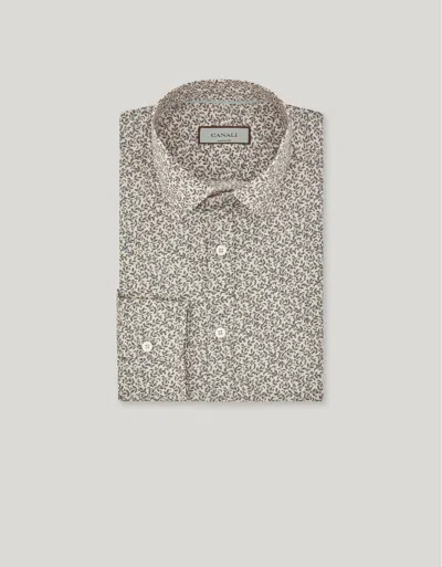 Canali Beige And Gray Casual Printed Cotton And Lyocell Shirt In Multi