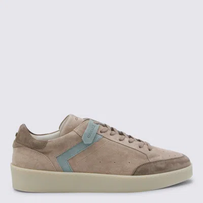 Canali Beige And Light Blue Leather Sneakers In Brown