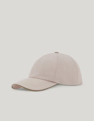 Canali Beige Baseball Cap In A Wool And Linen Blend With Nappa Leather Details In Pink