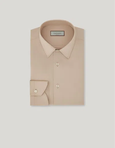 Canali Beige  Travel Stretch Cotton Regular-fit Shirt In Neutral