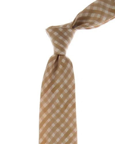 Canali Beige Check Silk Tie In Brown