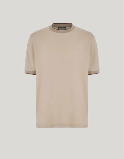 Canali Beige Cotton And Cashmere Polo Shirt With Contrasting Profiles In Neutral