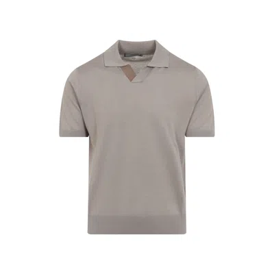 Canali Beige Cotton Polo In Gray