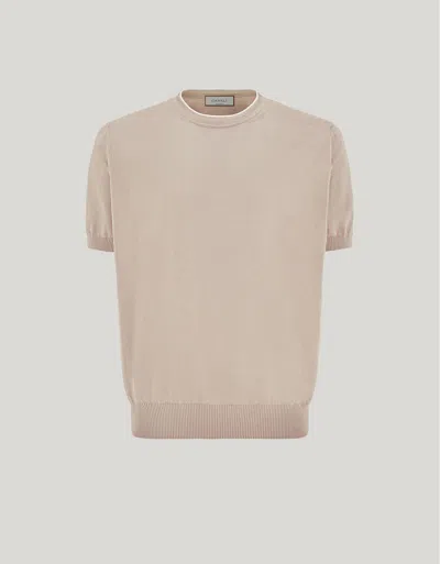 Canali Beige Giza Cotton T-shirt With Contrasting Piping In Neutral