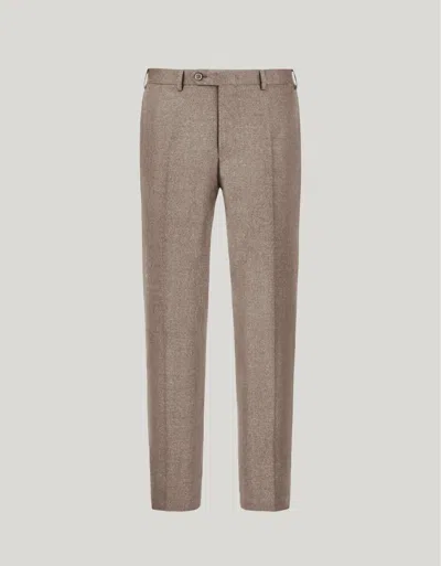 Canali Beige High-waisted Pleatless Wool Pants In Brown