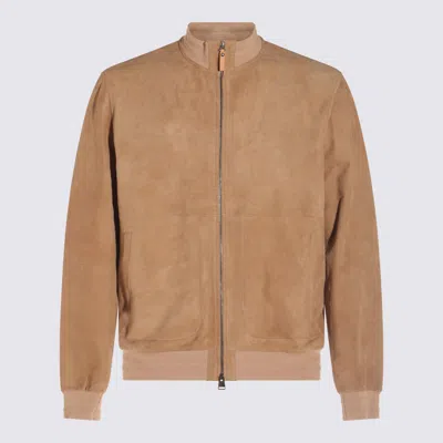 Canali Beige Lamb Leather Jacket