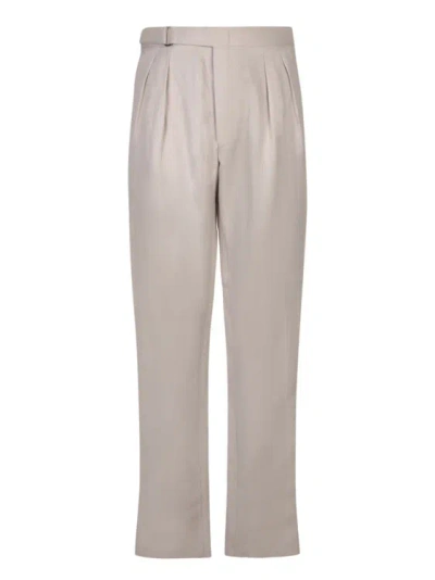 Canali Beige Linen And Silk Trousers In Neutrals