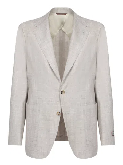 Canali Beige Linen Jacket In Sand
