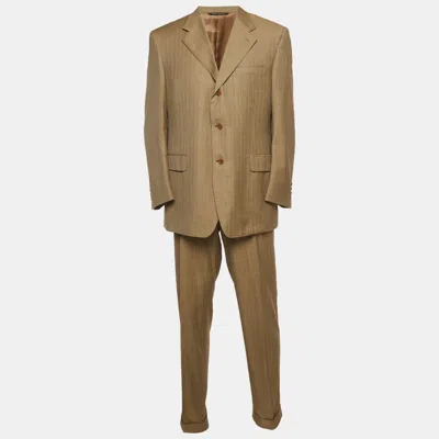 Pre-owned Canali Beige Pinstripe Wool Regular Fit Suit Xxl In Sand