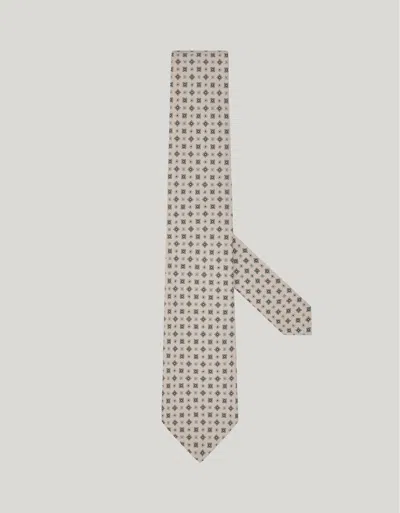 Canali Beige Printed Silk Tie In Gray