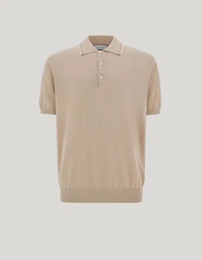 Canali Beige Pure Cotton Polo Shirt With Contrasting Piping In Neutral