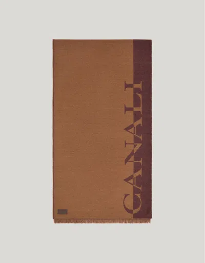 Canali Beige Pure Wool Double Effect Scarf In Brown