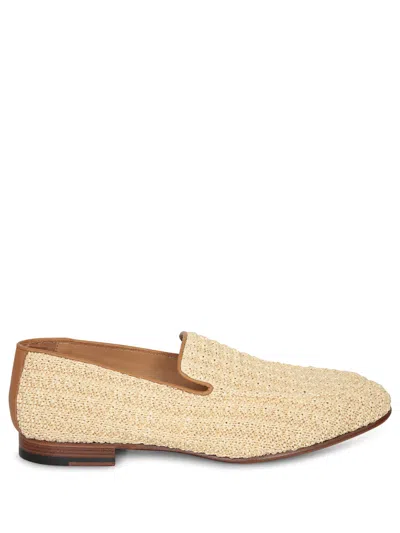 Canali Beige Raffia Loafer In Sand