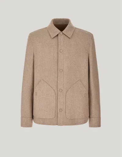 Canali Beige Reversible Overshirt With Set-in Sleeves In Brown