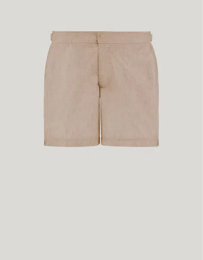Canali Beige Swim Shorts In Technical Fabric With Logoed Side Buckles In Brown