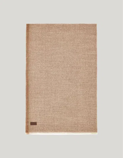Canali Herringbone Wool And Cashmere-blend Scarf In Neutral