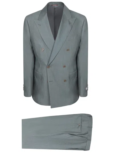 Canali Beige Wool Silk Suit In Sand