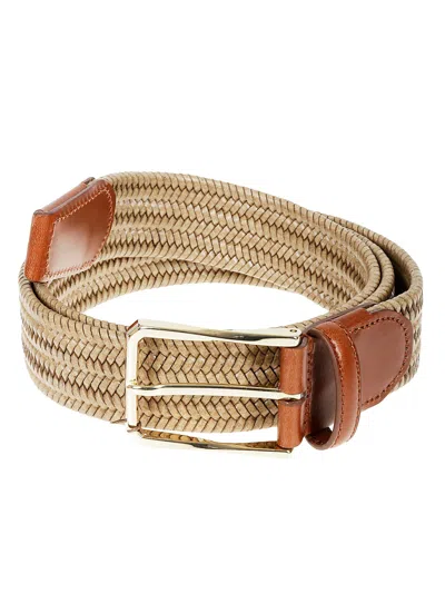 Canali Braided Calf Leather Belt With Polished Buckle In Beige