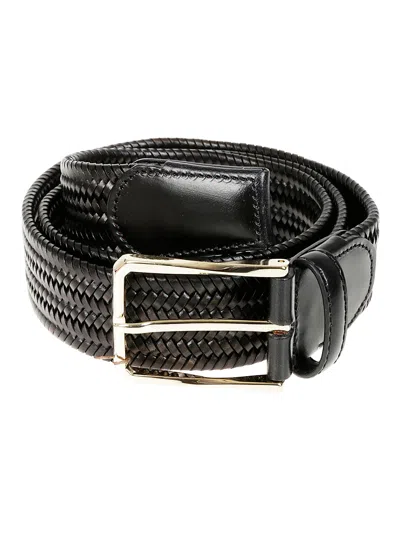 Canali Braided Calf Leather Belt With Polished Buckle In Black