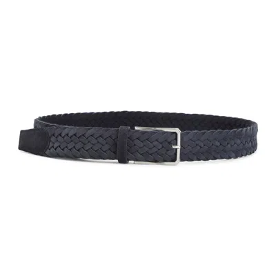Canali Suede Leather Belt For Men In Blue